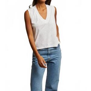 NEW PERFECTWHITETEE lucy linen jersey sleeveless v-neck tank top in oatmeal